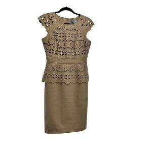 Antonio Melani Women's Peplum Dress Size 4 Lined Khaki Tan Knee Length